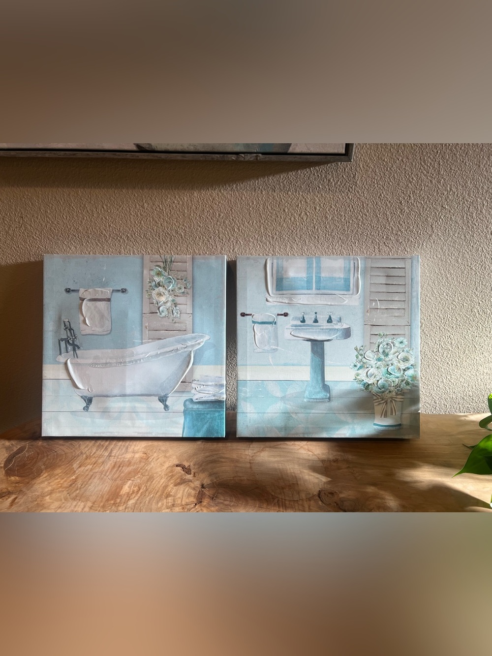 Blue Bathroom Wall Art Canvas Set - Home Bath Décor